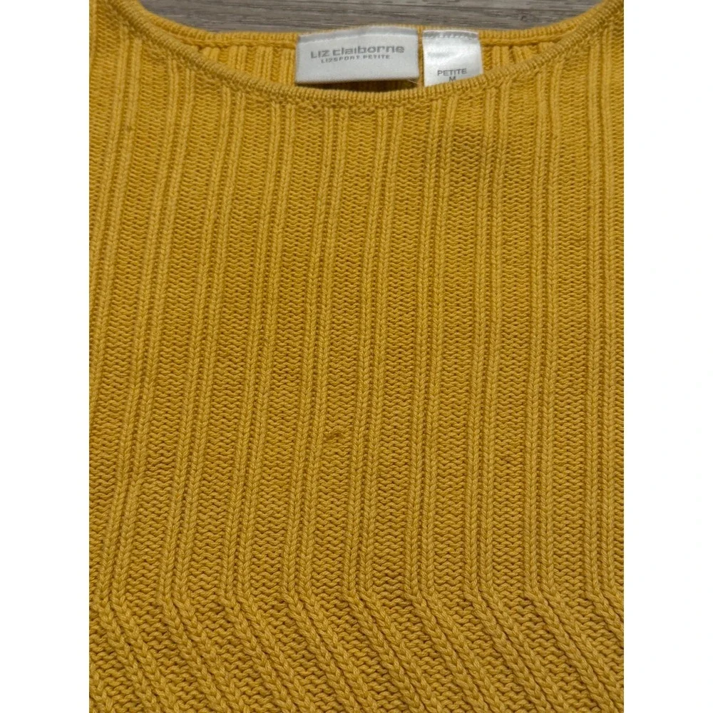 Liz Claiborne Lizsport Petite‎ Yellow Cotton Ribbed Knit Sweater Medium